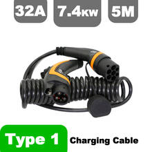 Cable de carga EV SAE J1772, cargador 32A tipo 2a Tipo 1 con cable en espiral de 5M, desde la estación de carga hasta el vehículo eléctrico EVSE 2024 - compra barato