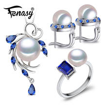 Fenasy colar de prata esterlina 925, conjuntos de joias de pérola natural para mulheres, brincos boêmios com pingente de safira 2024 - compre barato
