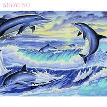 SDOYUNO-pintura acrílica por números de delfines, animales sobre lienzo, 40x50cm, sin marco, bricolaje, kits de pintura al óleo 2024 - compra barato