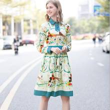 Женское подиумное платье 2020 Высокое качество Весна Лето отложной воротник с длинным рукавом принт повседневные платья Vestidos NP0956N 2024 - купить недорого