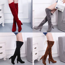 Fashion Women Boots Spring Autumn Over The Knee Heels Solid Suede High Heels Botines Mujer Thigh High Boots Ladies Shoes WSH3443 2024 - buy cheap