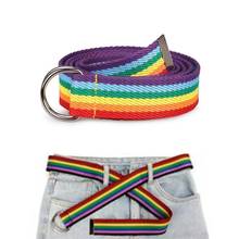 Fashion Rainbow Color Women's Belt Double Ring D-Buck Casual Rainbow Ribbon Canvas Thin Tight Belt  Accessories Decorative Belt 2024 - buy cheap