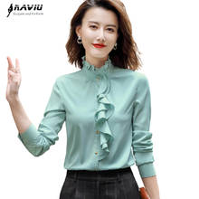 Ruffles Shirt Women New Spring Stand Collar Design Formal Long Sleeve Chiffon Blouses Office Ladies Business Work Tops 2024 - buy cheap