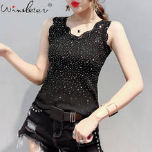 Diamonds Vest Women New Tank Tops T shirt V-neck Lace Embroidery Black White Knitted Slim Women Clothing Casual T02702B 2024 - buy cheap