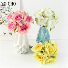YO CHO Mini Bouquet Artificial Flower Bridesmaids Wedding 6 Heads Silk Rose DIY Flower Arrangement Home Party Wedding Supplies 2024 - buy cheap