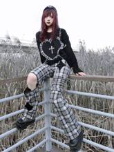 New Original Design Punk Long Pant Women Black White Plaid Hollow Out Straight Long Capris Casual Loose ulzzang pants Female 2024 - buy cheap