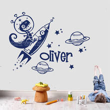 Custom Name Dinosaur Rocket Star Wall Decal Space Astronaut Rocket Dino Wall Decals Personalized Name Vinyl Kids Room Decor Z867 2024 - buy cheap