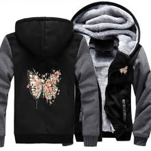 butterfly print cool harajuku Raglan Thick Hoodies Men's Sweatshirts Winter Fleece Warm Warm Streetwear Man Jacket Coat 2024 - buy cheap