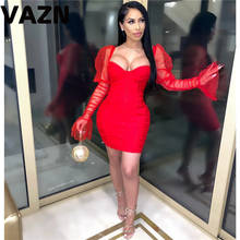 VAZN 2020 Spring New Brand Hot Sexy Women Solid Skinny Mini Dress Lady V-Neck Long Sleeve High Street Bodycon Dress 2024 - buy cheap