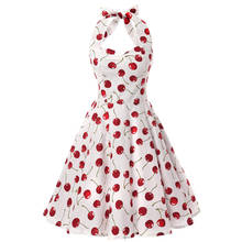 2021 Halter Pin Up Audrey Hepburn 50s 60s Vintage Dress Short Retro Cherry Print Floral Swing Retro Rockabilly Summer Dress 2024 - buy cheap