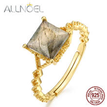 ALLNOEL Solid 925 Sterling Silver Rings For Women Natural Labradorite Real Gold Plated Adjustable Ring 2022 Fashion Jewelry New 2024 - buy cheap