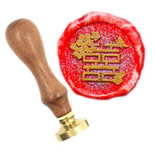Selo de cera de casamento chinês xi com cabo de madeira, selo de cera em cobre para scrapbooking, vintage de alta qualidade 173 2024 - compre barato