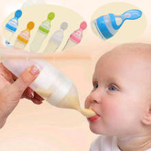 Biberón con cuchara para alimentación de bebé, botella de silicona de seguridad encantadora, alimentador de comida, leche de arroz, leche materna infantil 2024 - compra barato