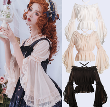 Sweet lolita shirt vintage lace bowknot o-neck flare sleeve cross bandage victorian shirt kawaii girl gothic lolita top loli cos 2024 - buy cheap