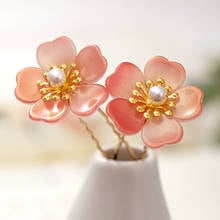 2 pcs Simple Pink Flower Pearls U Shaped Hairpins Clips Bride Noiva Bridesmaids Bridal Wedding Party Headpieces Hair Jewelry 2024 - buy cheap