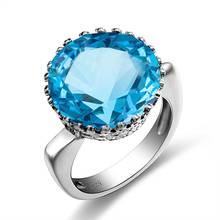 Sterling Silver Rings For Women Korean Fashion Blue Topaz Gemstone Ring Round Exquisite Handmade Silver Jewelry Wedding Hot Sale 2024 - buy cheap