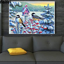 Lindas pássaros panorâmicos de neve pintura de diamante completo 5d diy imagens de paisagem bordada de strass kit de artesanato de mosaico 2024 - compre barato