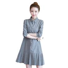 5XL 2021 New Spring Autumn Women's Slim Loose Large Size Dress Female Pleated Striped Shirt Dress V289 2024 - buy cheap