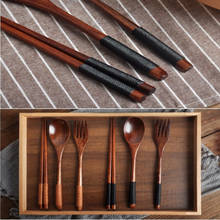 Korean Tableware 3-piece Set Wooden Fork Spoon Chopsticks Portable Camping Travel Dinnerware Bamboo Suit Kitchen Bar Accessories 2024 - buy cheap