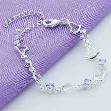 Pulseira luxuosa feminina de prata 925, joias com berloque de cristal roxo elegante 2024 - compre barato