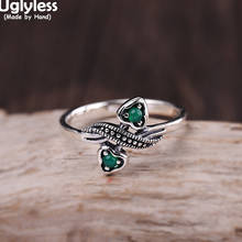 Anéis de corações e cristais de zircão verde, elementos de mola sem gás, anéis de prata tailandesa vintage, joia retrô em prata 925 2024 - compre barato