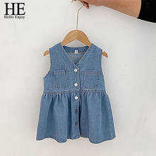 HE Hello Enjoy Toddler Girl Dresses Denim Overalls Single Breasted Sleeveless Mini Dress with Pocket Toddler Girl Clothes 2024 - buy cheap