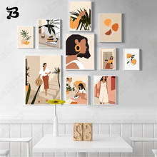 Abstrato moda meninas arte da parede minimalista planta pintura da lona nordic posters estampas para meninas adolescentes quarto sala de estar decoração 2024 - compre barato