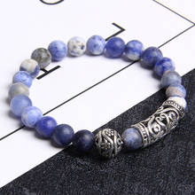Design único pulseira jóias pedra natural azul sodalite frisado cura bola redonda charme pulseira jóias para mulher 2024 - compre barato