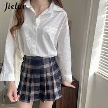 Jielur-blusas blancas y verdes informales para mujer, camisas de cuello vuelto, prendas de vestir holgadas de primavera, Tops Harajuku para mujer, S-L 2024 - compra barato