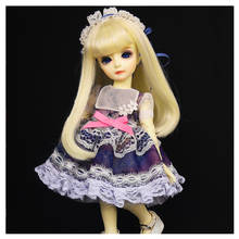 Vestido de muñeca bjd 1/6, falda azul dulce + banda para el pelo para muñeca BJD YOSD 1/6, accesorios para muñecas, ropa para muñecas, solo vestido 2024 - compra barato