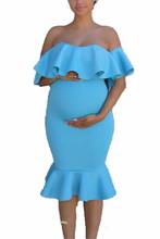Vestido de maternidade sexy clássico, acessórios para fotografia, tiro, renda de chiffon, roupas femininas, vestido de gravidez, sem ombro, azul, maternidade 2024 - compre barato