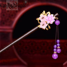 New Women Retro Elegant Hair Jewelry Glass Glazed Flower Chinese Hairpin Ethnic Hair Stick Bride For Female Accessories Gift 2024 - buy cheap