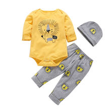 Ropa con estampado de León para bebé, pelele, pantalones largos, sombrero, conjunto informal, traje de Sol para recién nacido, 3 uds. 2024 - compra barato