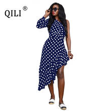 QILI, женское платье на одно плечо, в горошек, с длинным рукавом, с оборками, асимметричное, весенние платья, модное, повседневное, вечернее пла... 2024 - купить недорого