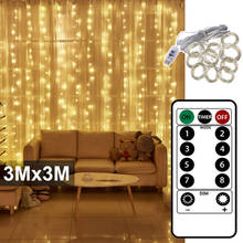 Guirnalda de luces LED con Control remoto para el hogar, cortina de hadas con USB, 3x3m, para dormitorio, ventana, vacaciones, decoración de fiesta de navidad 2024 - compra barato