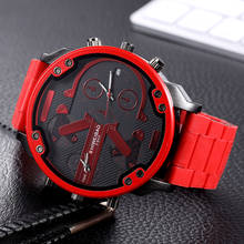 Relógio masculino de marca luxuosa, relógio grande, tira de aço vermelho, tela dupla de tempo, criativo, quartzo, militar, esportivo, relógio de pulso 2024 - compre barato