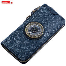 Men's Wallet Card Holder Coin Purse Wallets Clutch Bags Handmade Genuine Leather Long Zipper Stingray Fish Skin Leather Male Men 2024 - buy cheap