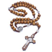 Fashion Handmade Round Bead Catholic Rosary Cross Religious Wood Beads Men Necklace Charm Gift 2024 - buy cheap