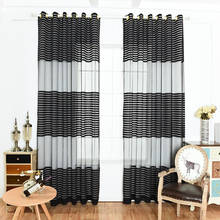 Cortinas de tule pretas modernas com listras, para sala de estar, quarto, cortina pura de janela, tratamento para decoração de casa 2024 - compre barato