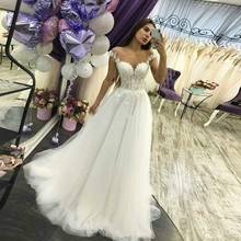 Sexy  A-Line Tulle Wedding Dresses 2022 Boho Bridal Gown Robe De Mariee Applique Floor-Length Formal Bride Dress Plus Size 2024 - buy cheap