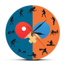 Pingpong Game Player Silhouette Printed Wall Clock Sports Home Décor Table Tennis Bat Silent Swept Wall Watch Pingpong Fans Gift 2024 - buy cheap