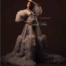 Vintage Puffy Ruffle Tiered Tulle Long Maternity Dress Half Sleeve Photo Shoot Baby Show Trendy Fluffly Mesh Maternity Robe 2024 - buy cheap