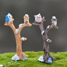 Decoração de jardim em miniatura animais de desenho animado vintage coruja árvore 2 tamanhos acessórios de decoração de casa moderna de fadas 2024 - compre barato