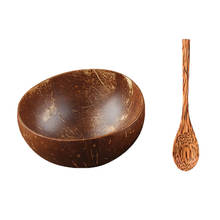 Tigela de coco natural, 12-15cm, proteção de cozinha, tigela de madeira de coco, talheres, conjunto para liquidificador coco 2024 - compre barato