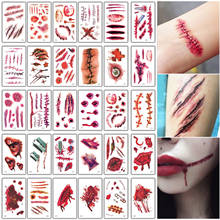 30 unids/lote halloween pegatina de tatuaje facial zombie cicatrices tatuajes con sangre falsa tatuajes temporales estrellas tatuaje por transferencia conjuntos 2024 - compra barato