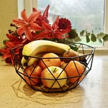 Большая кухонная корзина, чаша для фруктов и овощей, деревянная основа, геометрический дизайн, задняя проволока, кованая железная корзина для хранения фруктов и хлеба 2024 - купить недорого