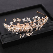 Trendy Bridal Headdresses Golden Flower Tiara Rhinestone Crystal Pearl Crown Wedding Tiara Princess Party Headband Accessories 2024 - buy cheap