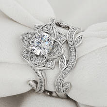 Newshe conjunto de anéis de casamento para mulheres, 2 peças, flor de rosa, design 2.3 ct de aaaaa zircônios, anel de noivado, joias de moda, tamanho 9-10 2024 - compre barato