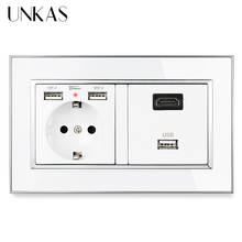 UNKAS HDMI-Compatible USB Jack + EU Socket Dual USB Charging Port Luxury Mirror Acrylic Panel Hidden Soft LED Outlet 2024 - buy cheap