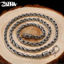 ZABRA Luxury Vintage 925 Sterling Silver Twisted Necklace For Men 4mm Width 55cm Long Chain Punk Style Biker Jewelry For Mens 2024 - buy cheap